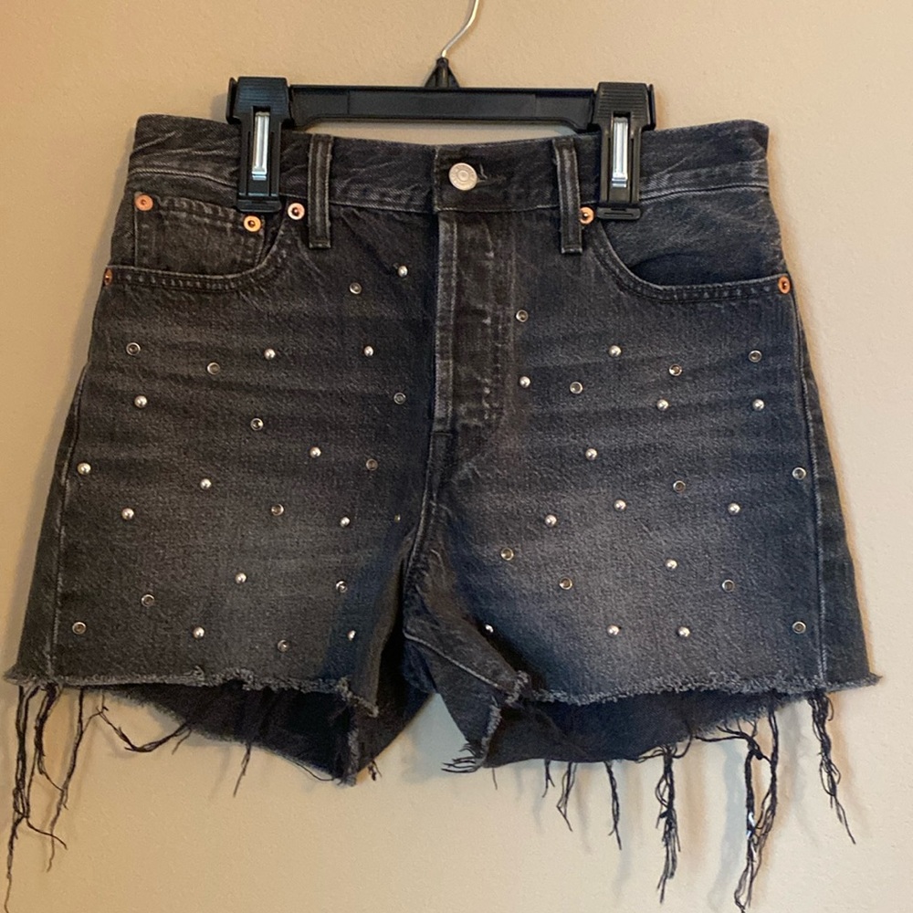 Levi's Black Distressed Jean Shorts with Studs